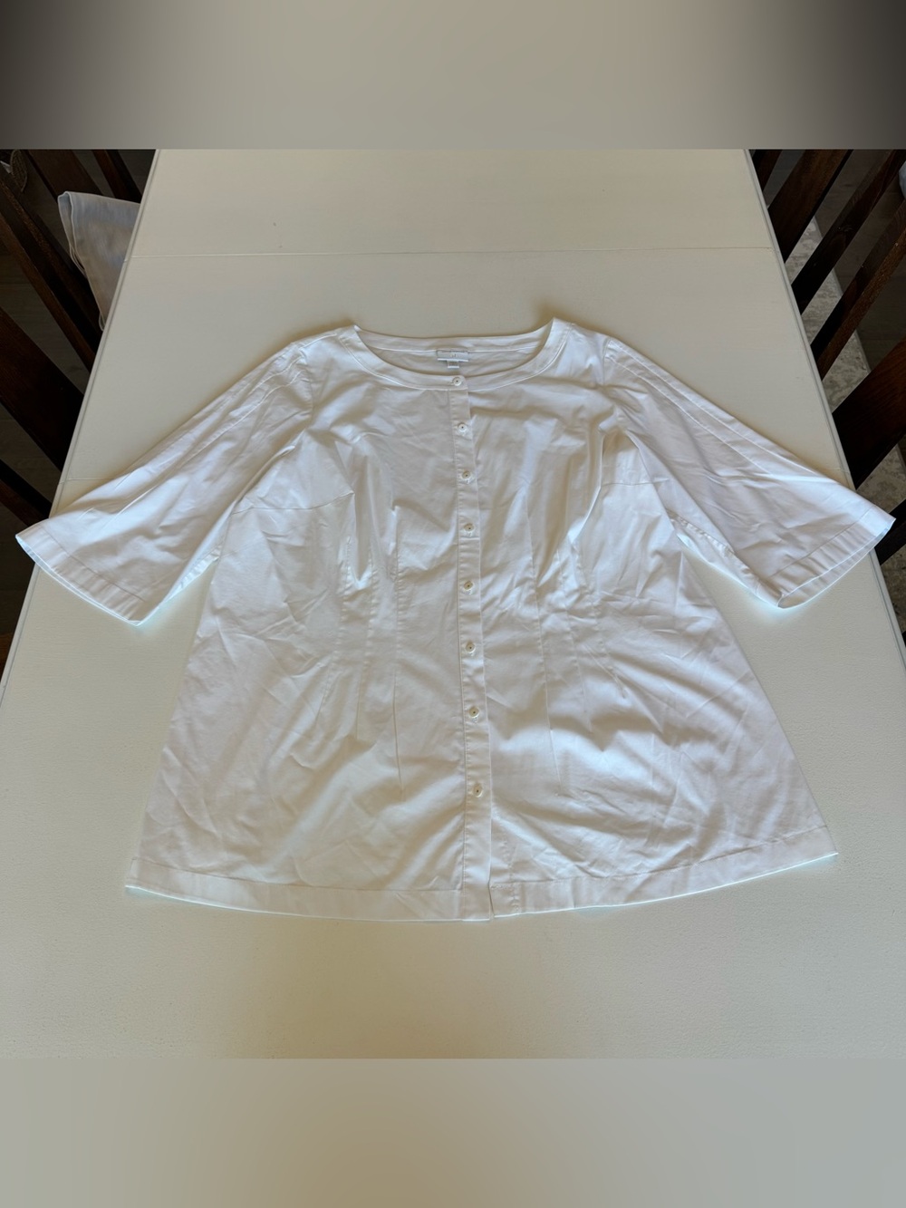 Christian Siriano x J.Jill Plus White Button-Front Pintuck Tunic Top 3/4 Sleeve